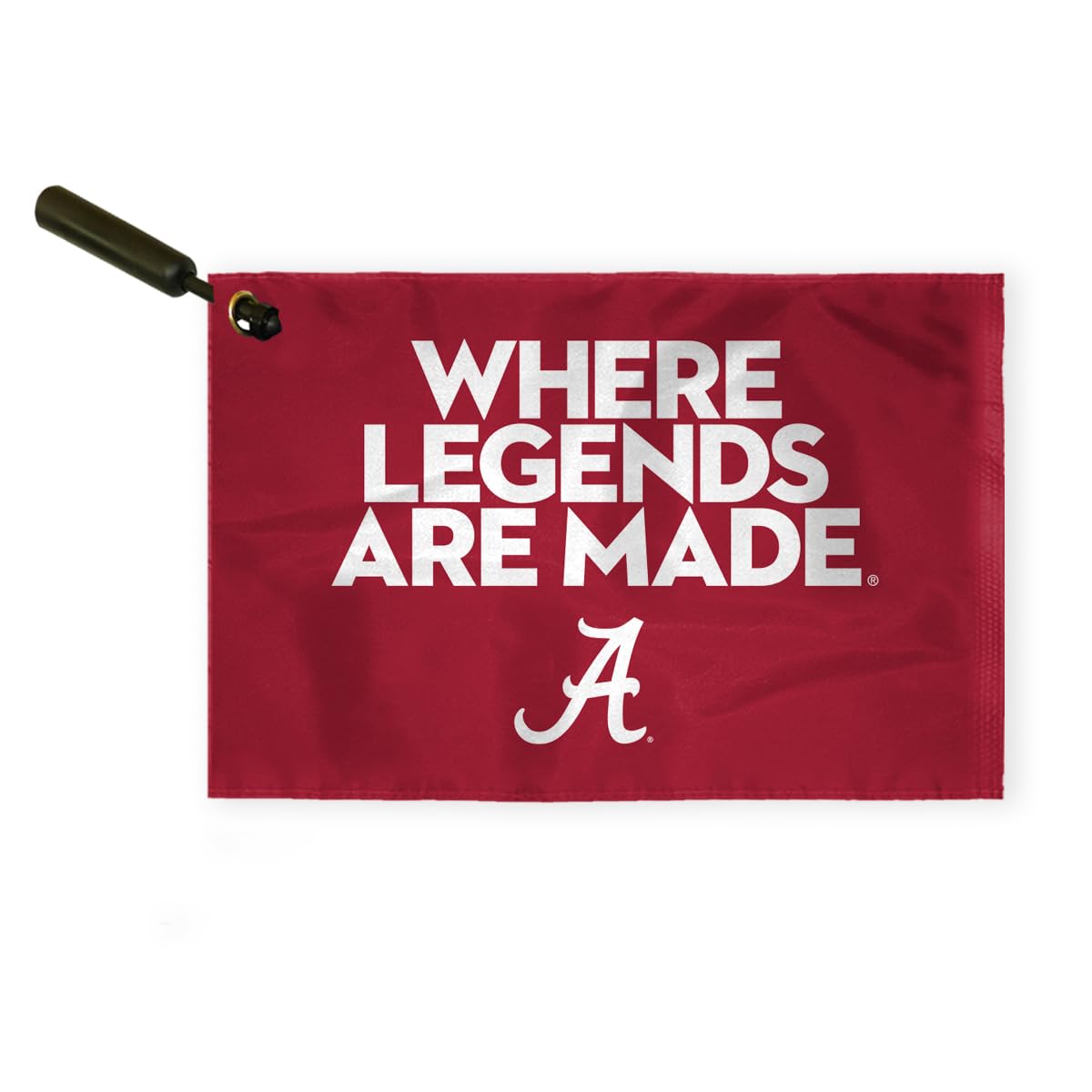 AGAS Alabama Collegiate Plastic Swirler Flag - 12x18 Inch | Where Legends Are Made Red Logo | Single Layered 1 Ply Nylon | Built-in Plastic Swirler Handle Bar | Double Stitched Corners & Double Folded Ends
