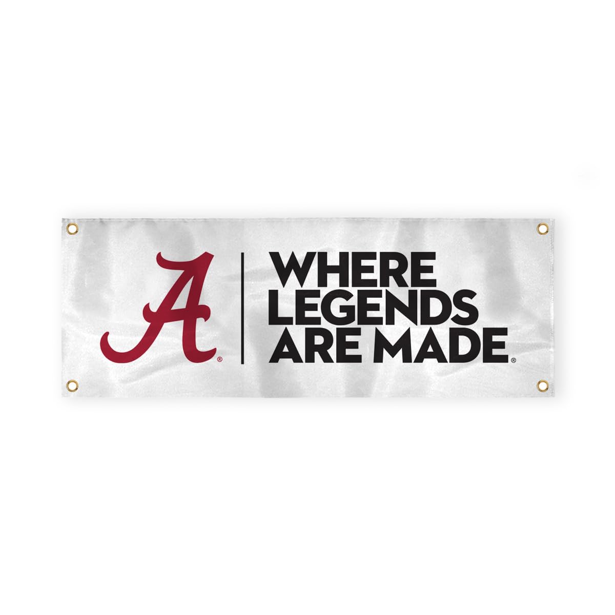 Alabama Script A Logo with 4 Brass Grommets - 2x4 Ft - Printed Double-Layered 2 ply 200 Denier Nylon - Correctly Reads on Both Sides - Finished Ends for Added Durability - Quadruple Stitched Fly End