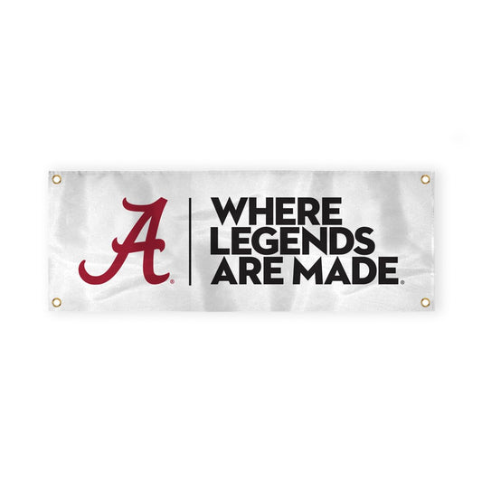 Alabama Script A Logo with 4 Brass Grommets - 2x4 Ft - Printed Double-Layered 2 ply 200 Denier Nylon - Correctly Reads on Both Sides - Finished Ends for Added Durability - Quadruple Stitched Fly End