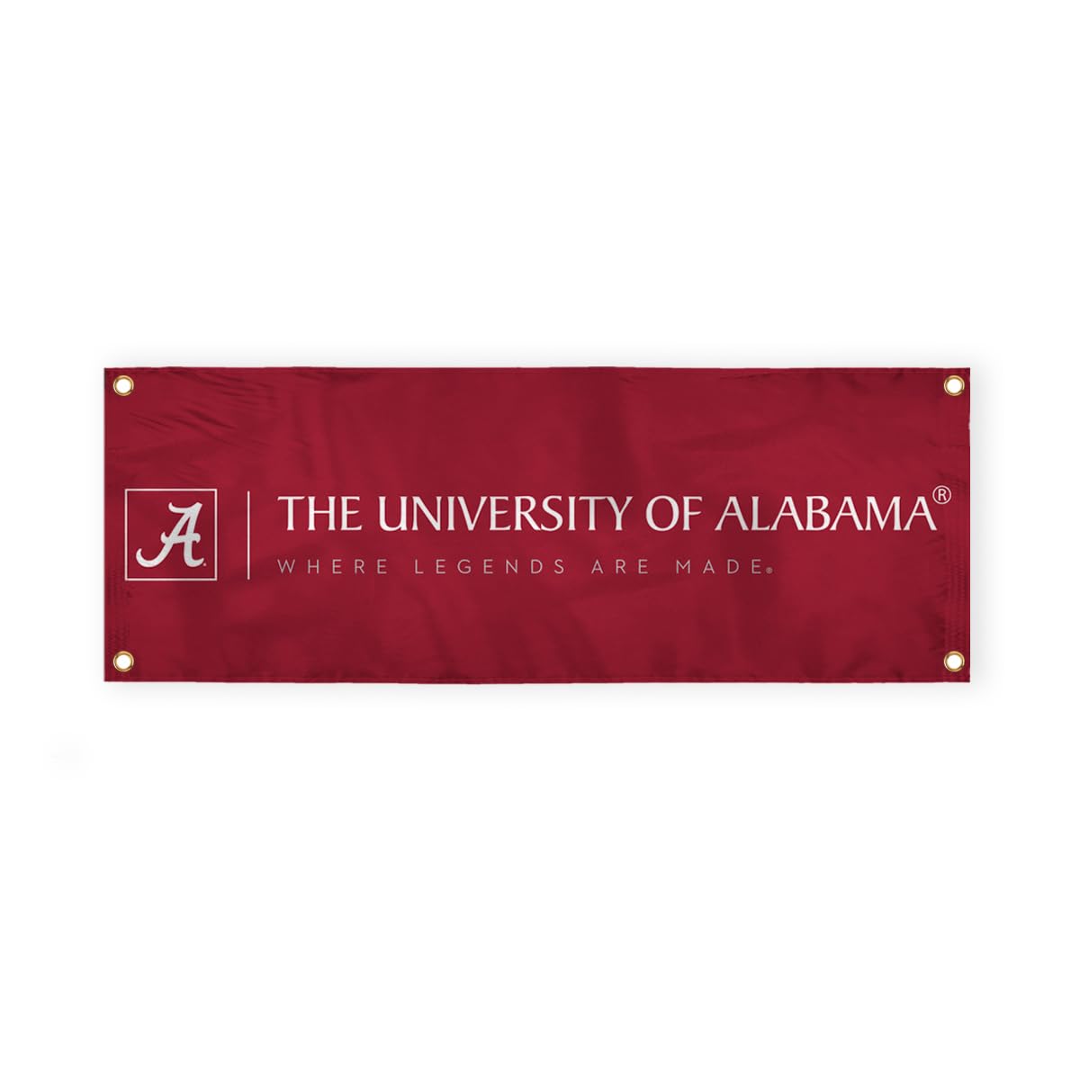 Alabama University Crimson Tide Red Design Logo with 4 Brass Grommets - 3x8 Ft - Printed Double-Layered 2 ply Spun Polyester - Correctly Reads on Both Sides - Finished Ends for Added Durability - Quadruple Stitched Fly End