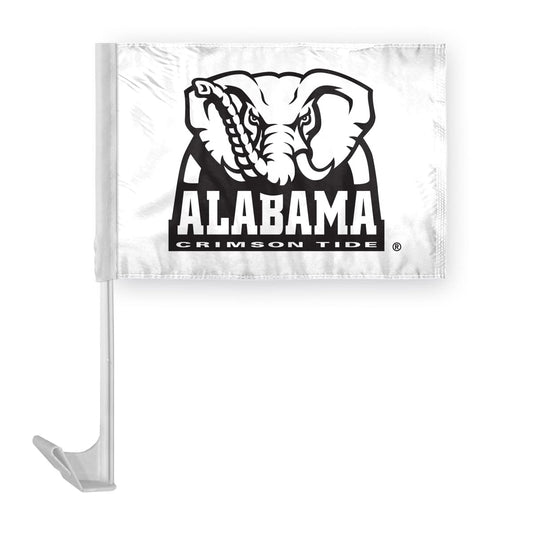 AGAS Alabama University Big Al White Car Flags - 7.5x10.5 inch Double-Layered Printed Wrap Knitted Polyester - 13" Flexible Plastic Pole for Attaching to Vehicle Window - Officially Licensed Alabama University Car Flags