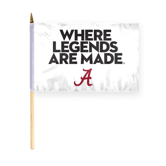 AGAS Bama Crimson Tide UA Where Legends are Made Stick Flags - 8x12 inch Double-Layered Printed Polyester Fabric - 17" Wood Pole - 8x12 Crimson Tide Alabama Bama Handheld Stick Flag