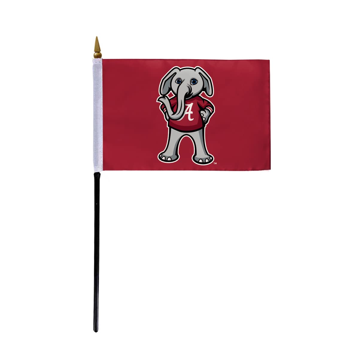 AGAS Small Alabama University Crimson Tide Big AL Mascot Stick Flags - 4x6 inch Double-Layered Printed Polyester Fabric - 13" Black Plastic Stick - Small 4"x6" Alabama UA Crimson Tide Stick Flag