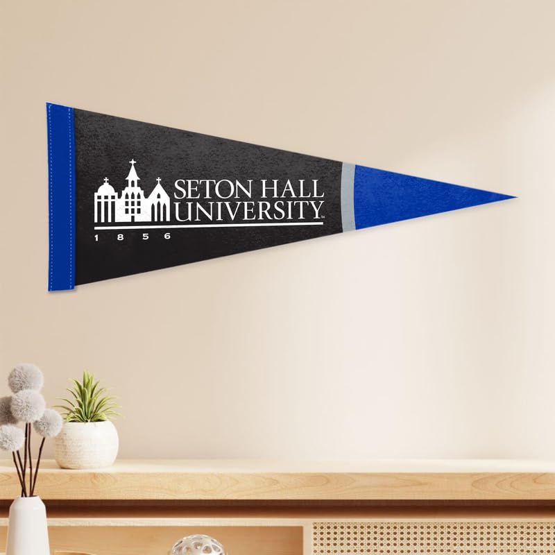 AGAS Seton Hall University Felt Pennant 12 x 30 inch – Single Sided Printed Acrylic Stiff Felt Seton Hall University Wordmark Design – Official NCAA SHU Product – Wall Pennant with Header and Heat Cut Edges