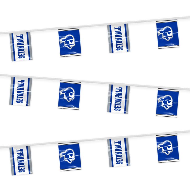 AGAS Seton Hall University Rectangle Pennant Banner String 9 x 12 inch – 30 ft Flags Seton Hall Pirates – Official NCAA SHU Product – Party Decoration with 18 Pennants