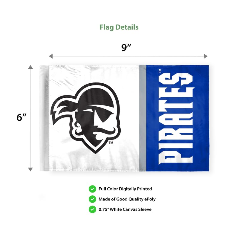 AGAS Seton Hall University Motorcycle Flag 6 x 9 inch – Single Sided Printed Polyester Seton Hall Pirates – Official NCAA SHU Product – Bike Mount with 0.75 inch Canvas Sleeve and Reinforced Stitching