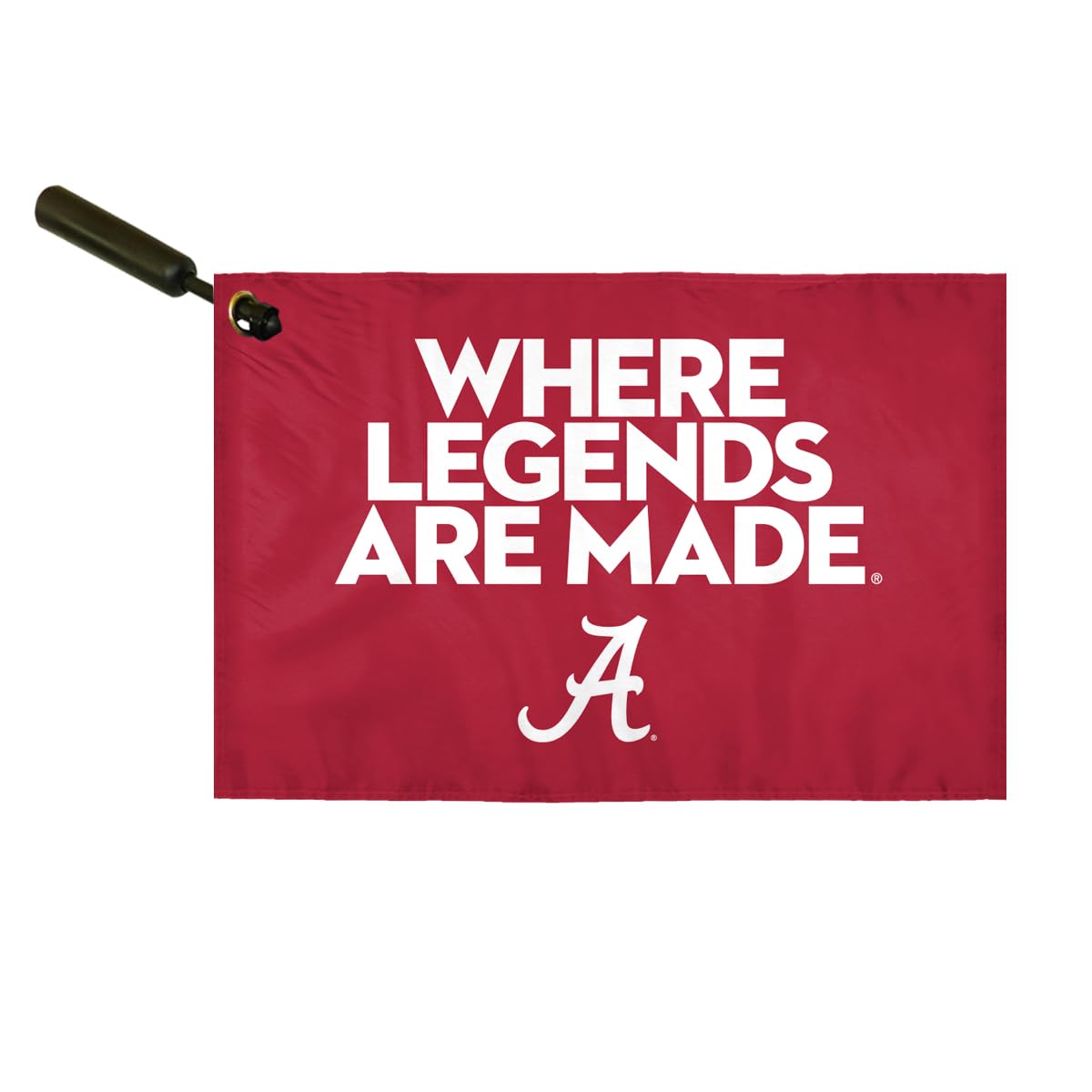 AGAS Alabama Collegiate Plastic Swirler Flag - 12x18 Inch | Where Legends Are Made Red Logo | Single Layered 1 Ply Epoly | Built-in Plastic Swirler Handle Bar | Double Stitched Corners & Double Folded Ends