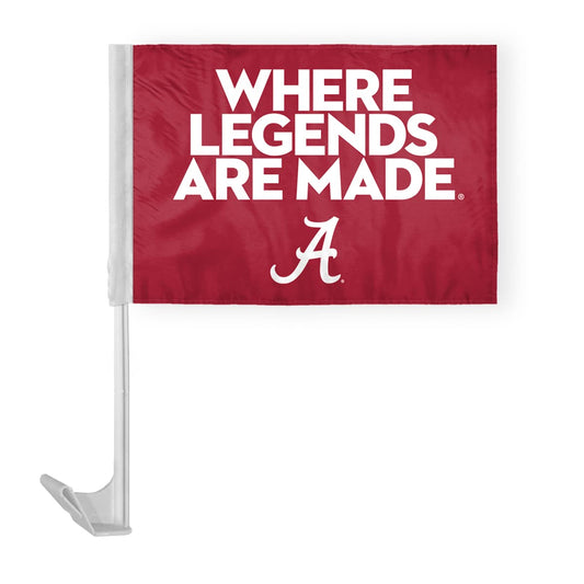 AGAS Crimson Tide Alabama NCAA Where Legends Are Made Red Car Flags - 7.5x10.5 inch Double-Layered Printed Polyester Fabric - 13" Flexible Plastic Pole for Attaching to Vehicle Window - Crimson Tide White Car Flags