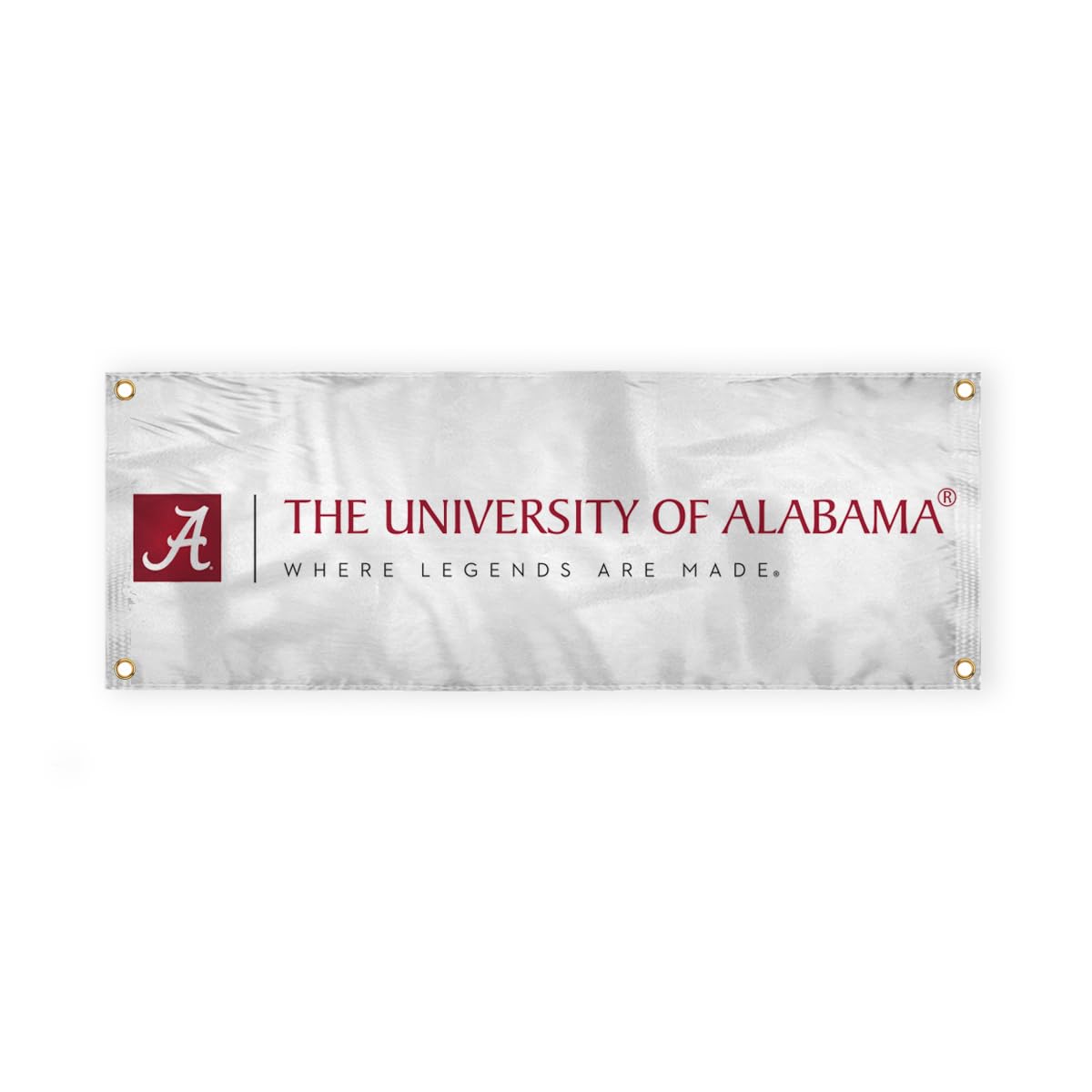 Alabama University Crimson Tide White Design Logo with 4 Brass Grommets - 3x8 Ft - Printed Double-Layered 2 ply Spun Polyester - Correctly Reads on Both Sides - Finished Ends for Added Durability - Quadruple Stitched Fly End