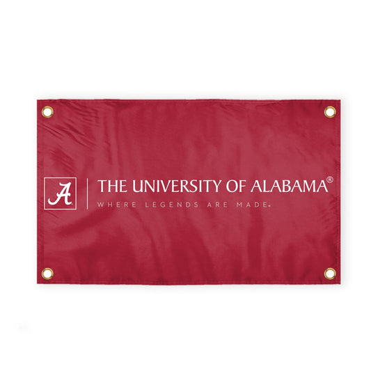 Alabama University Crimson Tide Red Design Logo with 4 Brass Grommets - 4x6 Ft - Printed Double-Layered 2 ply Polyester - Correctly Reads on Both Sides - Finished Ends for Added Durability