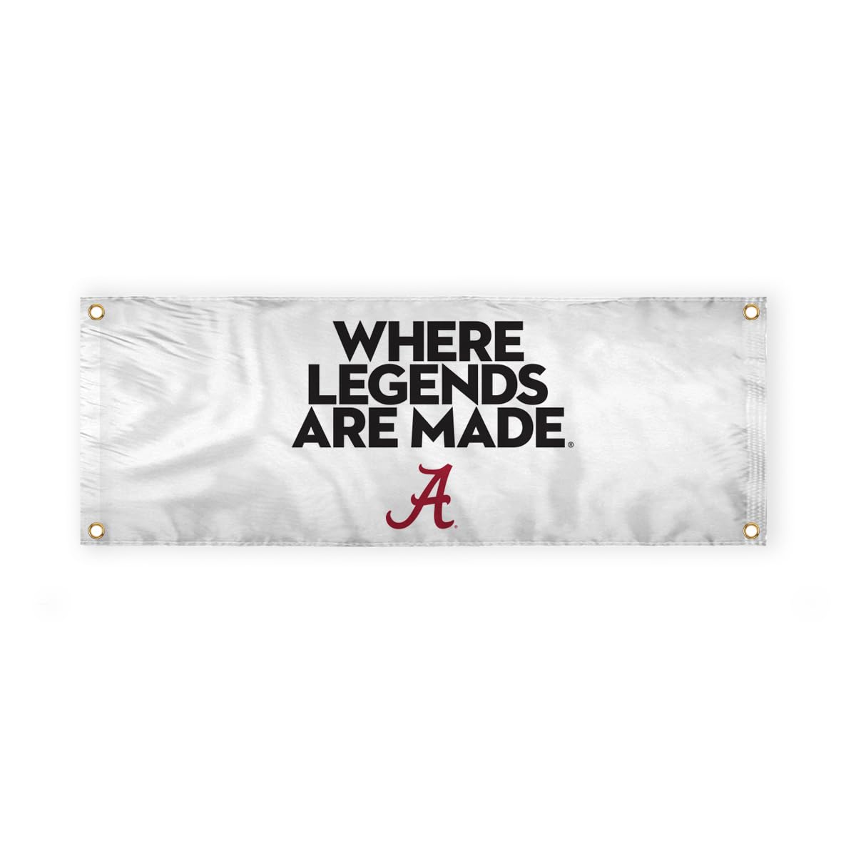 Alabama Collegiate Crimson Tide Where Legends Are Made Primary A Logo with 4 Brass Grommets - 2x4 Ft - Printed Double-Layered 2 ply Polyester - Correctly Reads on Both Sides - Finished Ends for Added Durability