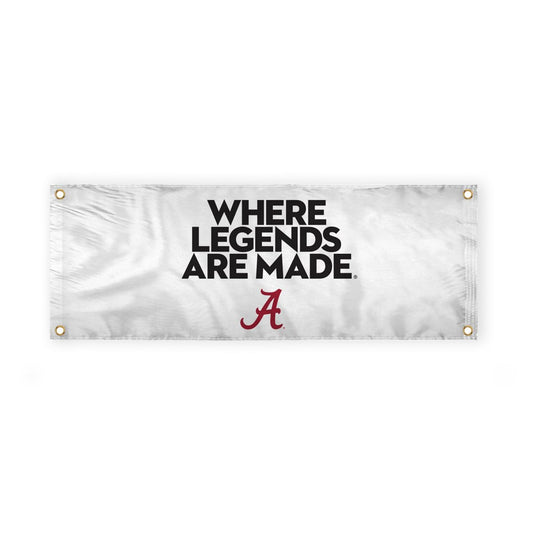 Alabama Collegiate Crimson Tide Where Legends Are Made Primary A Logo with 4 Brass Grommets - 2x4 Ft - Printed Double-Layered 2 ply Polyester - Correctly Reads on Both Sides - Finished Ends for Added Durability