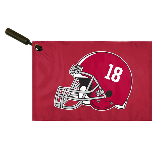 AGAS Alabama Collegiate Plastic Swirler Flag - 12x18 Inch | Alabama 18 Football Helmet Logo | Single Layered 1 Ply Epoly | Built-in Plastic Swirler Handle Bar | Double Stitched Corners & Double Folded Ends