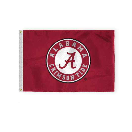 Alabama University Football Crimson Tide Circle A Logo Flags - 2x3 Ft Double-Layered Printed 200D Nylon with Brass Grommets - Officially NCAA Licensed Red Bama Roll Tide College UA Flags