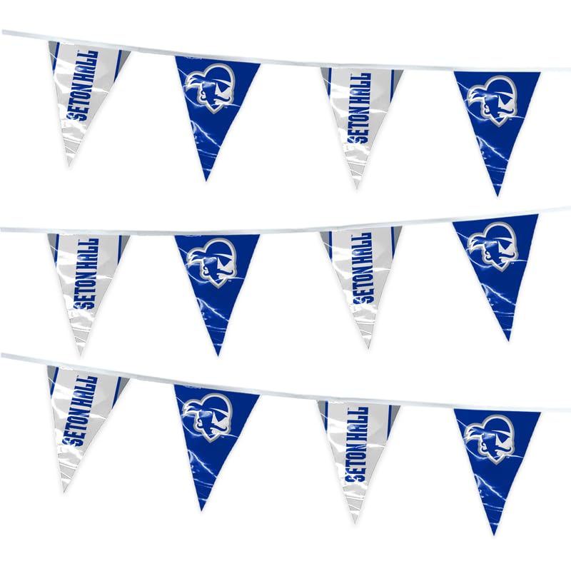 AGAS Seton Hall University Pennant Banner String 4 x 6 inch – 15 ft Triangle Flags Seton Hall Pirates – Official NCAA SHU Product – Party Decoration with 24 Pennants