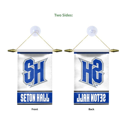 AGAS Seton Hall University Mini Banner 4 x 6 inch – Single Sided Printed Satin Seton Hall SH Logo Design – Official NCAA SHU Product – Hanging Banner with Cross Bar, Cord and Suction Cup