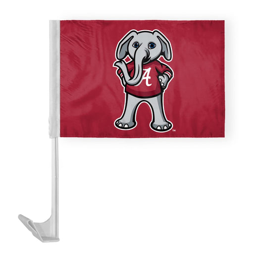 AGAS Alabama University Big AL Mascot Car Flags - 7.5x10.5 inch Double-Layered Printed Polyester Fabric - 13" Flexible Plastic Pole for Attaching to Vehicle Window - Big Al Car Flags