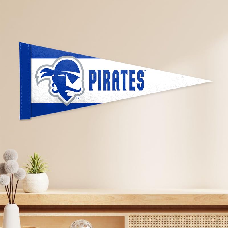 AGAS Seton Hall Pirates Felt Pennant 12 x 30 inch – Single Sided Printed Acrylic Stiff Felt Pirate Head Logo Design – Official NCAA SHU Product – Wall Pennant with Header and Heat Cut Edges