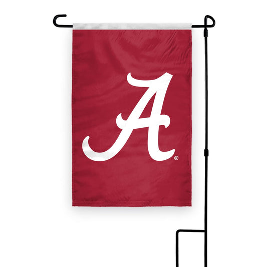 Alabama University Crimson Tide Team Logo Garden Flags - 12x18 inch Printed Wrap Knitted Polyester with 12" Nylon Pole Sleeve - NCAA Licensed Alabama A Logo Garden Flag