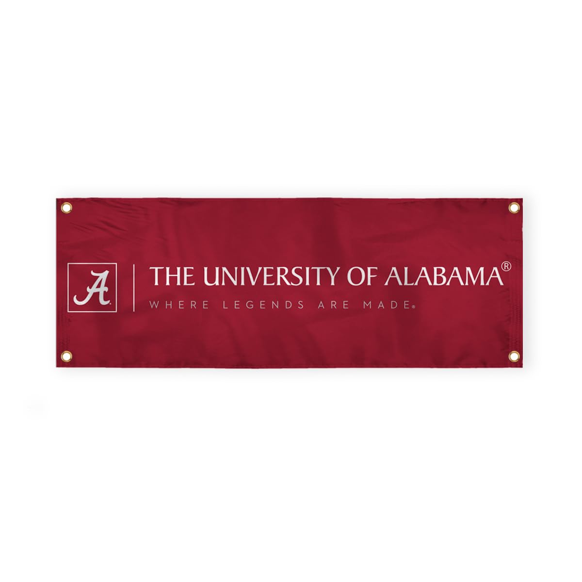 Alabama University Crimson Tide Red Design Logo with 4 Brass Grommets - 3x8 Ft - Printed Double-Layered 2 ply 200 Denier Nylon - Correctly Reads on Both Sides - Finished Ends for Added Durability - Quadruple Stitched Fly End