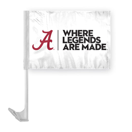 AGAS Alabama University Crimson Tide White Where Legends Are Made Car Flags - 7.5x10.5 inch Double-Layered Printed Wrap Knitted Polyester - 13" Flexible Plastic Pole for Attaching to Vehicle Window
