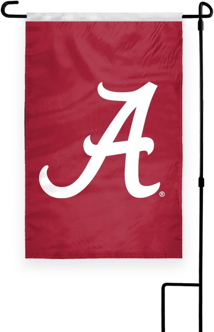 Alabama University Crimson Tide Team Logo Garden Flags - 12x18 inch Printed Polyester with 12" Nylon Pole Sleeve - NCAA Licensed Alabama A Logo Garden Flag