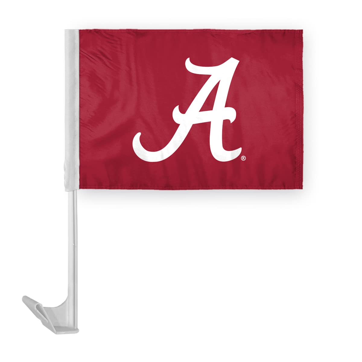 Alabama University Crimson Tide Primary A Logo Car Flags - 7.5x10.5 inch Double-Layered Printed Wrap Knitted Polyester - 13" Flexible Plastic Pole for Attaching to Vehicle Window - NCAA Licensed Alabama A Logo Car Flags