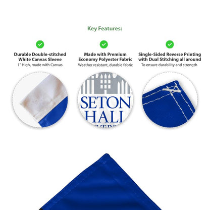AGAS Seton Hall University Car Flag 10.5 x 15 inch – Single Sided Printed Wrap Knitted Polyester Seton Hall Pirates – Official NCAA SHU Product – Vehicle Mount with 19 inch Stiff Pole and 1 inch Sleeve