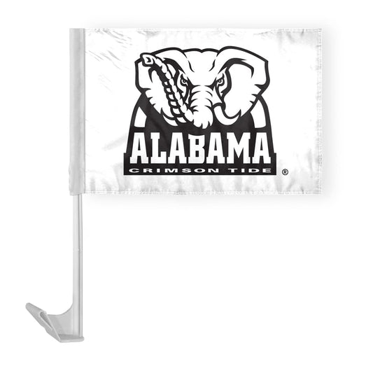 AGAS Alabama University Big Al White Car Flags - 12x16 inch Double-Layered Printed Polyester Fabric - 17" Flexible Plastic Pole for Attaching to Vehicle Window - Officially Licensed Alabama University Car Flags