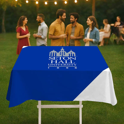 AGAS Seton Hall University Table Cover 48 x 48 inch – Single Sided Printed Wrap Knitted Polyester Seton Hall University Building Design – Official NCAA SHU Product – Square Table Cover