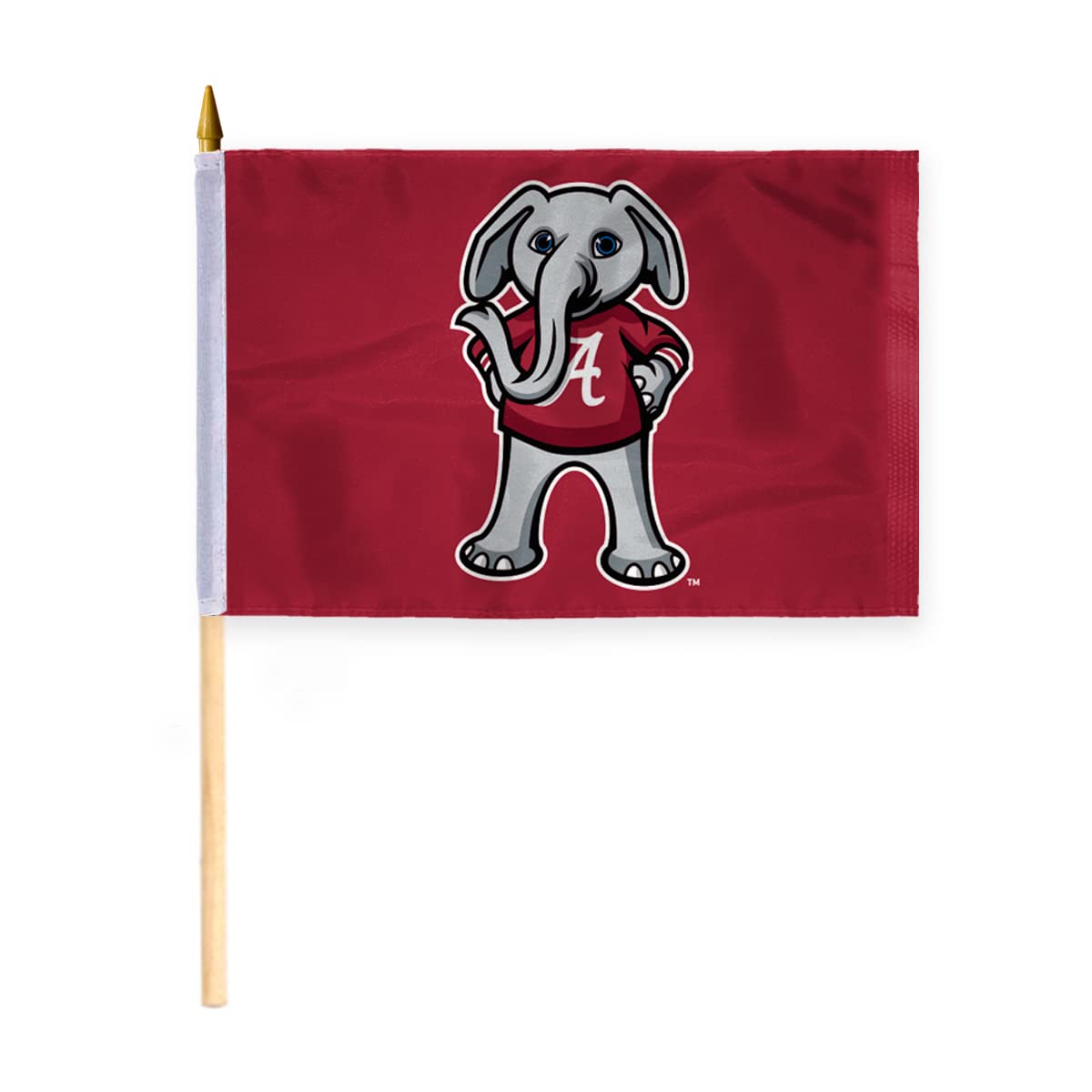 AGAS Alabama UA Crimson Tide Flag - Stick Flag - Handheld - 12in x18 in - Double-Layer Printed 200 Denier Nylon- 24" Extra-heavy Natural Wooden Dowel