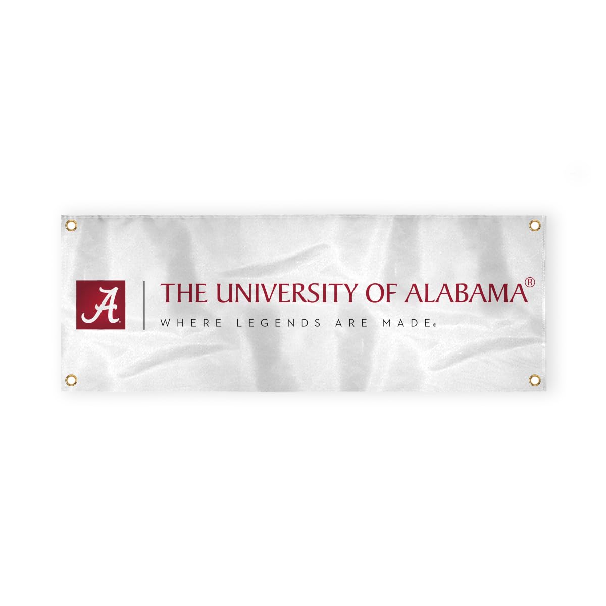 Alabama University Crimson Tide White Design Logo with 4 Brass Grommets - 2x4 Ft - Printed Double-Layered 2 ply Spun Polyester - Correctly Reads on Both Sides - Finished Ends for Added Durability - Quadruple Stitched Fly End