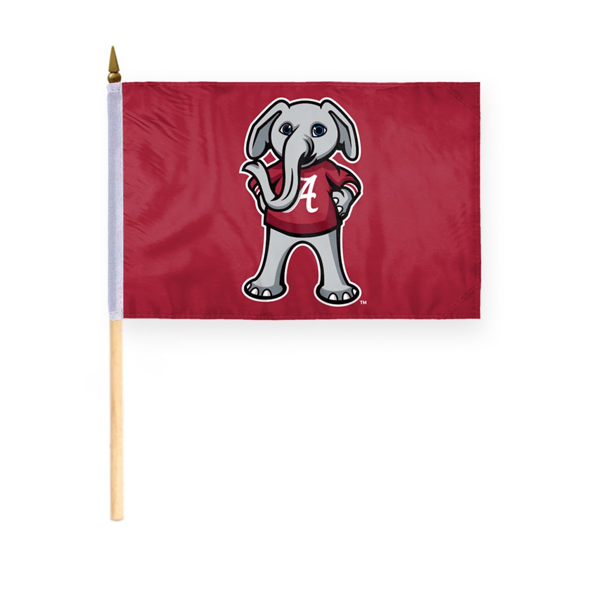 AGAS Small Alabama University Crimson Tide Big AL Mascot Stick Flags - 6x9 inch Single-Layered Printed Wrap Knitted Polyester Fabric - 17" Wood Pole - Small 6"x9" Alabama UA Crimson Tide Stick Flag