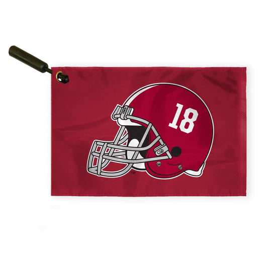 AGAS Alabama Collegiate Plastic Swirler Flag - 12x18 Inch | Alabama 18 Football Helmet Logo | Double Layered 2 Ply Nylon | Built-in Plastic Swirler Handle Bar | Double Stitched Corners & Double Folded Ends