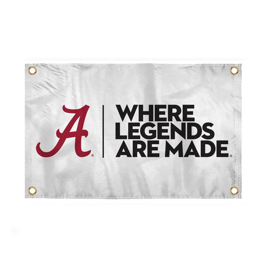 Alabama Script A Logo with 4 Brass Grommets - 4x6 Ft - Printed Double-Layered 2 ply Spun Polyester - Correctly Reads on Both Sides - Finished Ends for Added Durability - Quadruple Stitched Fly End