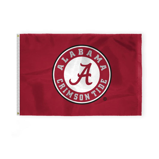 Alabama University Football Crimson Tide Circle A Logo Large Flags - 4x6 Ft Printed 200D Nylon with Brass Grommets - Officially NCAA Licensed Red Bama Roll Tide Large College UA Flags