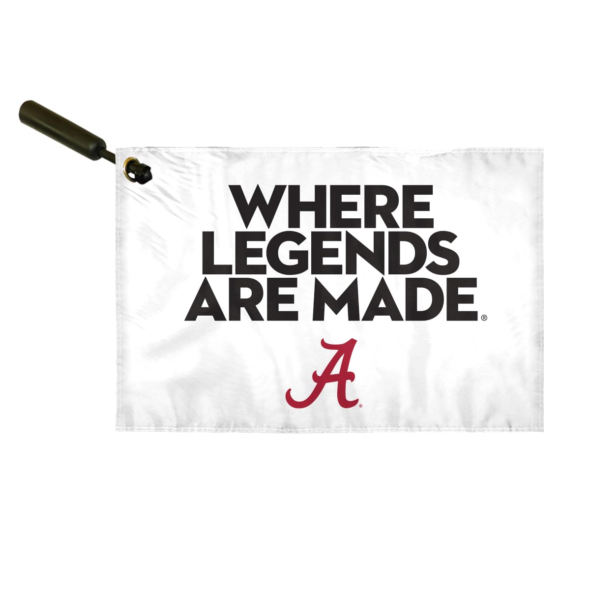 AGAS Alabama Collegiate Plastic Swirler Flag - 12x18 Inch | Where Legends Are Made White Logo | Single Layered 1 Ply Epoly | Built-in Plastic Swirler Handle Bar | Double Stitched Corners & Double Folded Ends