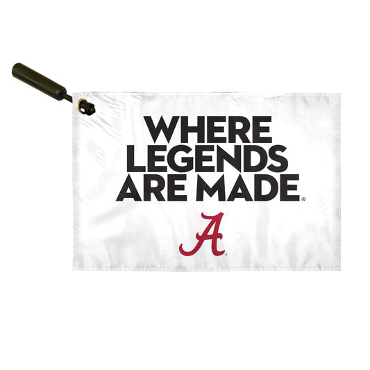AGAS Alabama Collegiate Plastic Swirler Flag - 12x18 Inch | Where Legends Are Made White Logo | Single Layered 1 Ply Epoly | Built-in Plastic Swirler Handle Bar | Double Stitched Corners & Double Folded Ends
