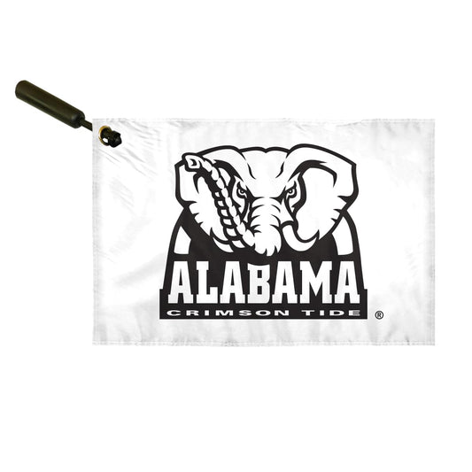 AGAS Alabama Collegiate Plastic Swirler Flag - 12x18 Inch | Big Al White Logo | Double Layered 2 Ply Polyester | Built-in Plastic Swirler Handle Bar | Double Stitched Corners & Double Folded Ends | Reads Correctly on Both Sides