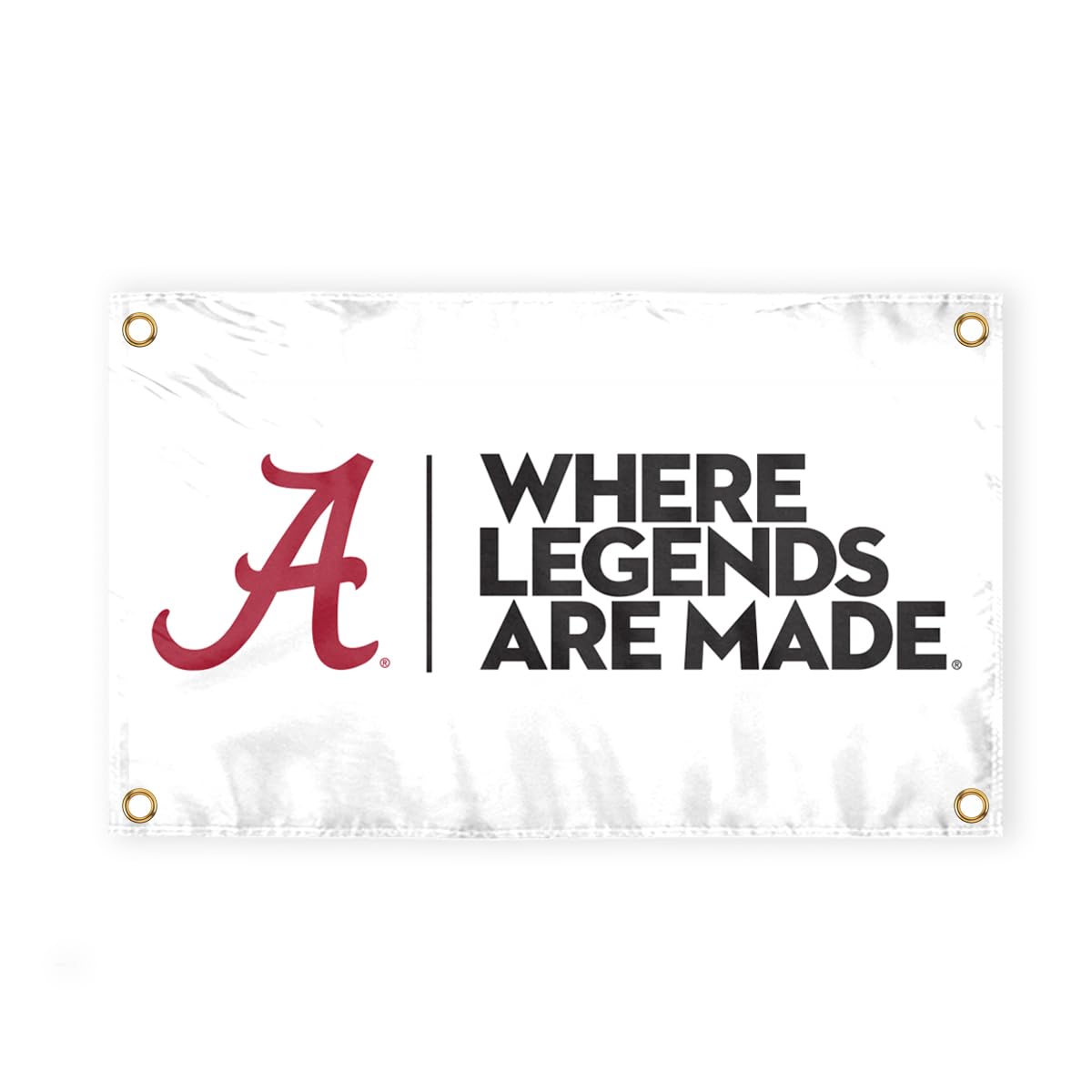 Alabama Script A Logo with 4 Brass Grommets - 4x6 Ft - Printed Double-Layered 2 ply Polyester - Correctly Reads on Both Sides - Finished Ends for Added Durability