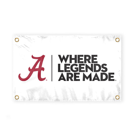 Alabama Script A Logo with 4 Brass Grommets - 4x6 Ft - Printed Double-Layered 2 ply Polyester - Correctly Reads on Both Sides - Finished Ends for Added Durability