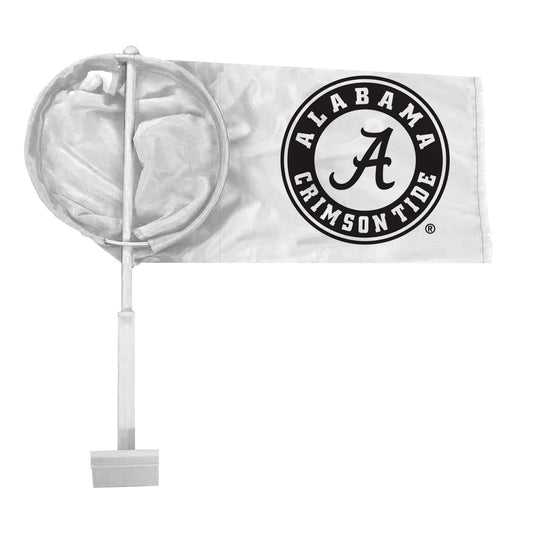 AGAS NCAA Alabama University Crimson Tide White Circle Car Windsock Flags - 9.5x18 inch Double-Layered Printed Wrap Knitted Polyester - 19" Windsock Pole Kit for Attaching to Vehicle Window