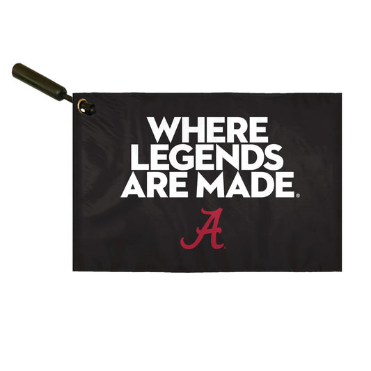 AGAS Alabama Collegiate Plastic Swirler Flag - 12x18 Inch | Where Legends Are Made Black Logo | Single Layered 1 Ply Epoly | Built-in Plastic Swirler Handle Bar | Double Stitched Corners & Double Folded Ends