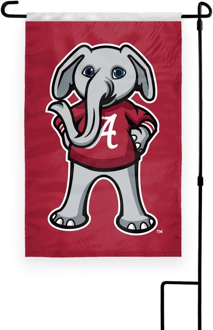 Alabama University Crimson Tide Cartoon AL Mascot Garden Flags - 12x18 inch Printed Polyester with 12" Nylon Pole Sleeve - NCAA Licensed Alabama Big Al Mascot Garden Flag