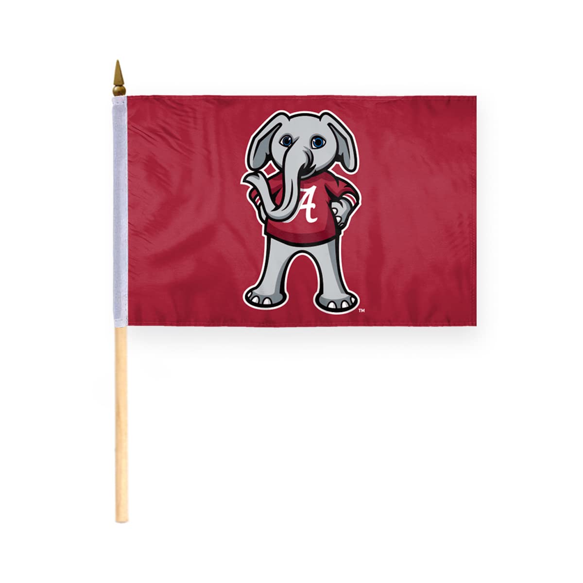 AGAS Small Alabama University Crimson Tide Big AL Mascot Stick Flags - 6x9 inch Double-Layered Printed Polyester Fabric - 17" Wood Pole - Small 6"x9" Alabama UA Crimson Tide Stick Flag