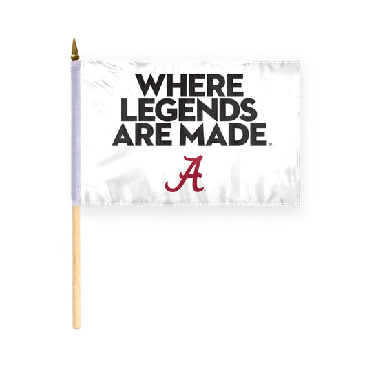 AGAS Small Bama Crimson Tide UA Where Legends are Made Stick Flags - 6x9 inch Double-Layered Printed Polyester Fabric - 17" Wood Pole - Miniature 6"x9" Crimson Tide Alabama Bama Handheld Stick Flag