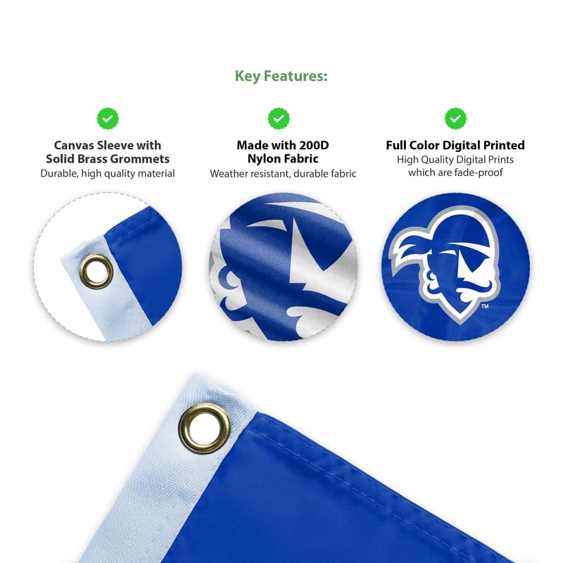 AGAS Seton Hall University Flag 3 x 5 ft – Single Sided Printed Nylon Seton Hall Pirates – Official NCAA SHU Product – Outdoor Display with Canvas Header, Brass Grommets and Reinforced Stitched Edges