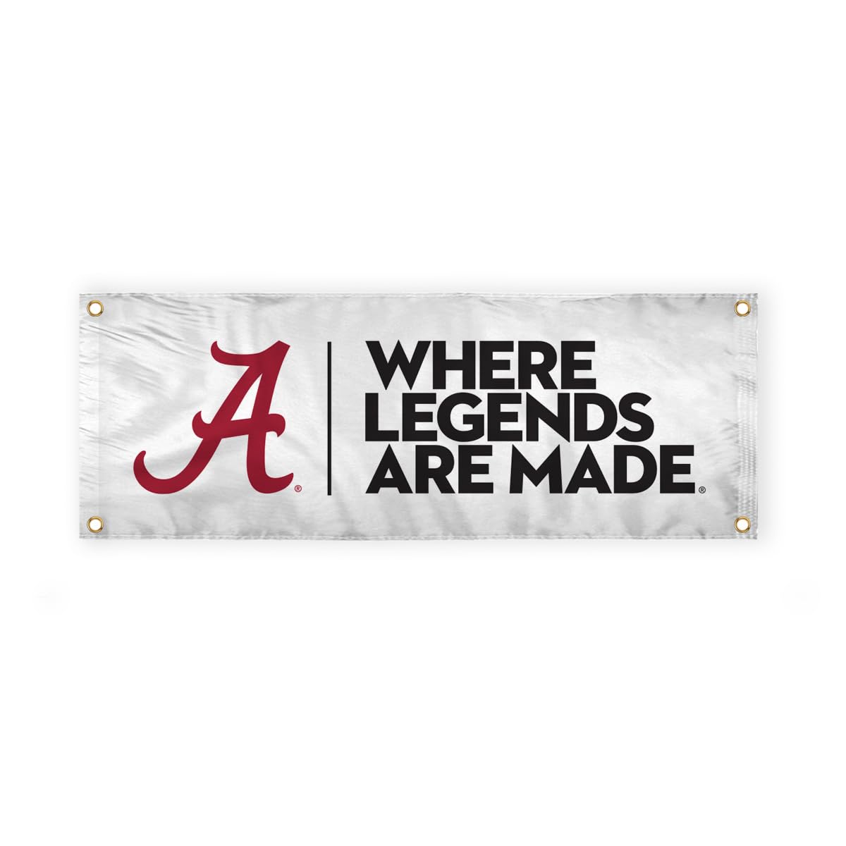 Alabama Script A Logo with 4 Brass Grommets - 2x4 Ft - Printed Double-Layered 2 ply Polyester - Correctly Reads on Both Sides - Finished Ends for Added Durability