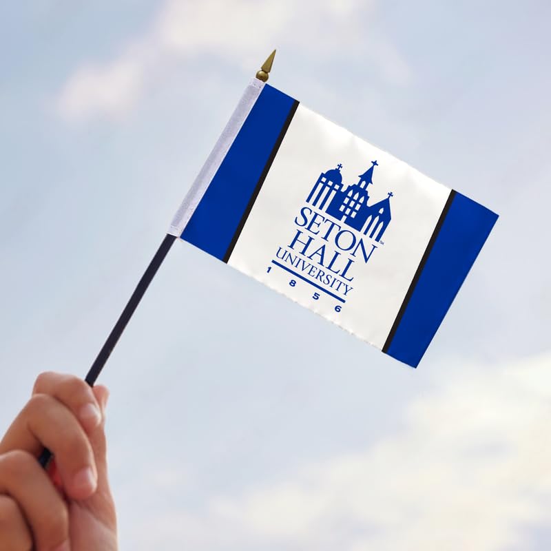 AGAS Seton Hall University Stick Flag 4 x 6 inch – Single Sided Printed Polyester Seton Hall Pirates – Official NCAA SHU Product – Desk Display with 11 inch Plastic Pole and Black Base