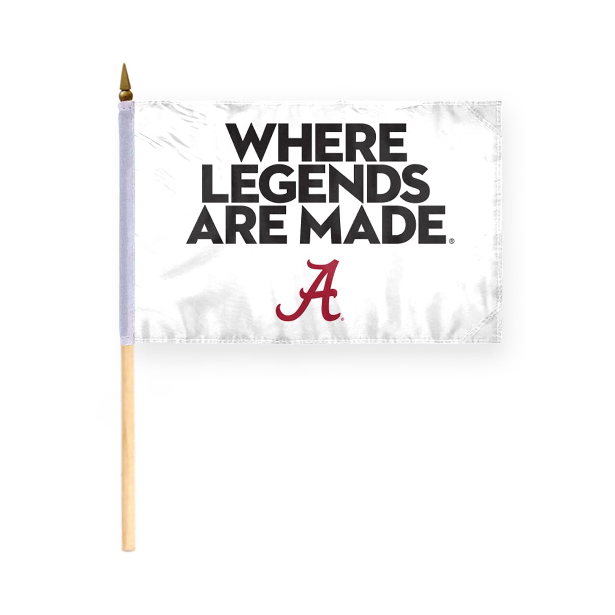 AGAS Small Bama Crimson Tide UA Where Legends are Made Stick Flags - 6x9 inch Double-Layered Printed Wrap Knitted Polyester Fabric - 17" Wood Pole - Miniature 6"x9" Crimson Tide Alabama Bama Handheld Stick Flag